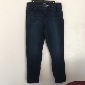 Dark blue denim straight leg jeans